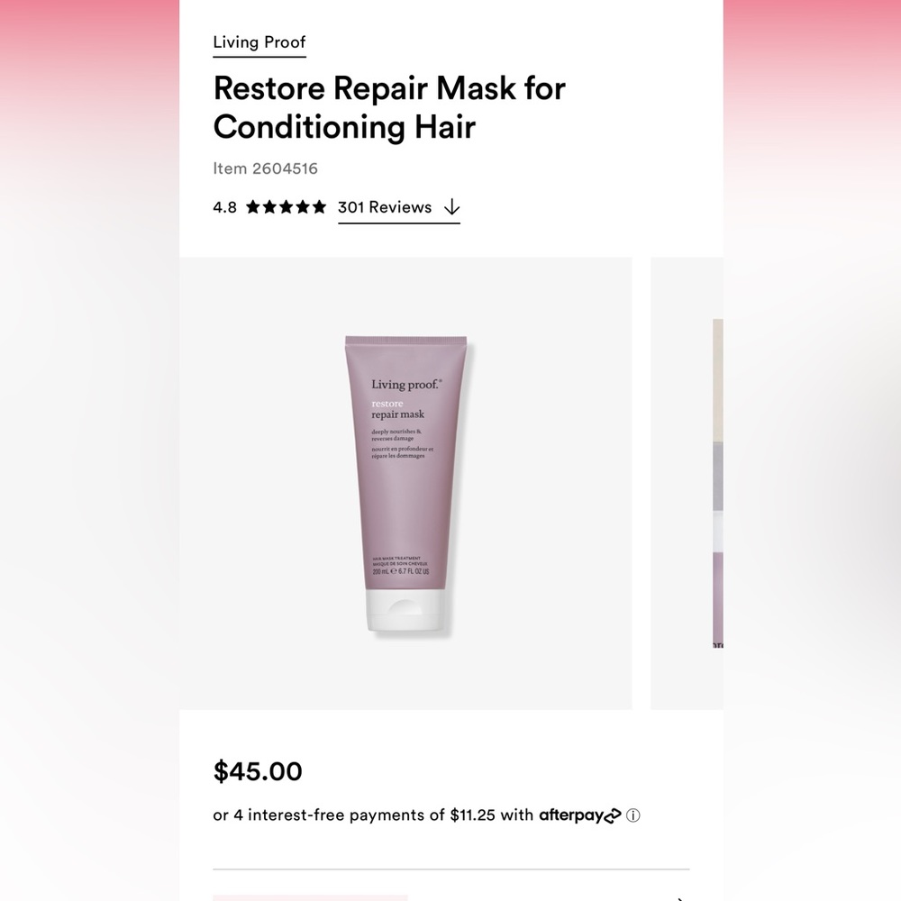 Brand New Living Proof Restore Repair Mask Hair Treatment